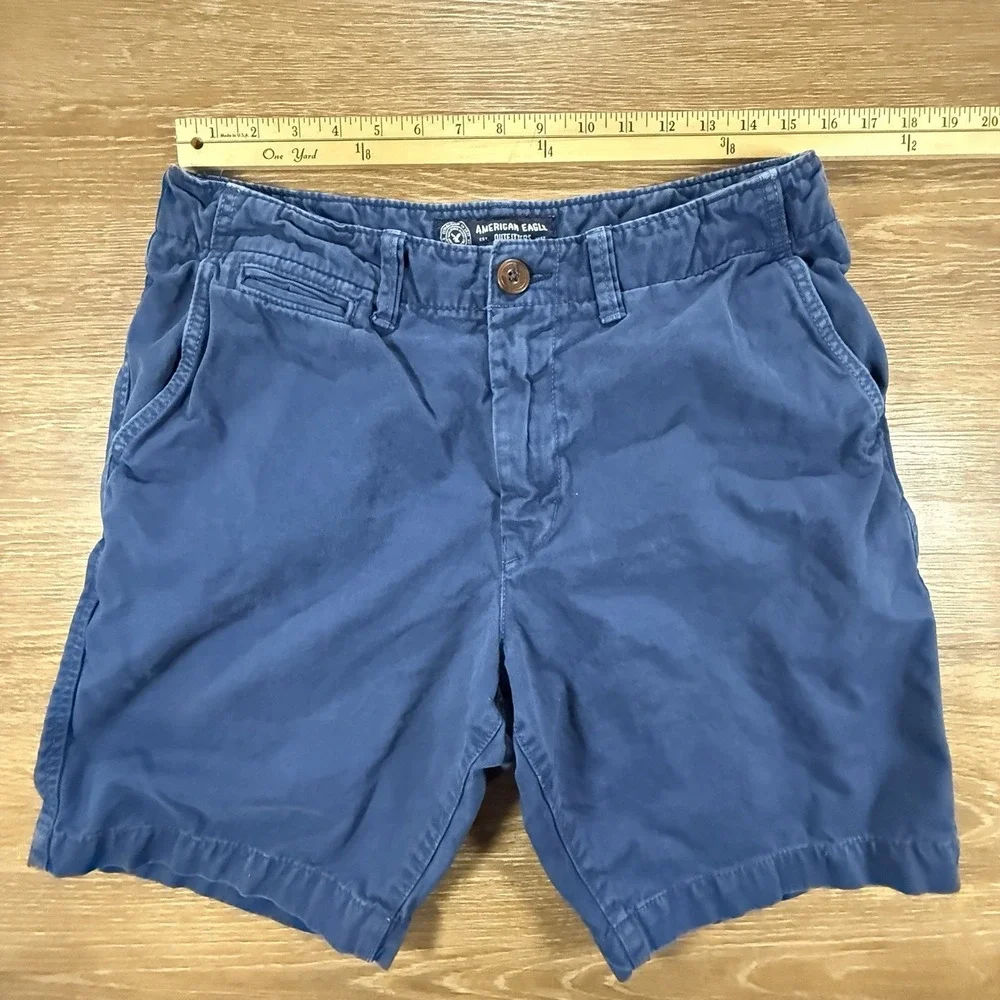 American Eagle Men's Classic Chino Shorts Blue Flat Front Casual Summer Size 32